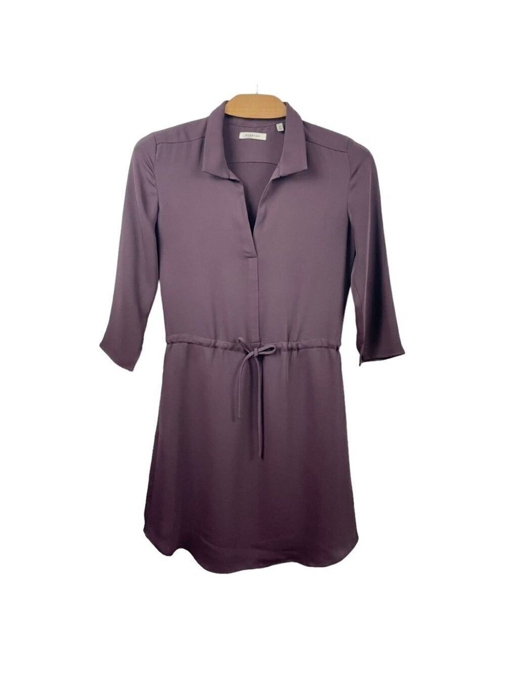 ** Babaton Plum Collared V Neck 3/4 Sleeve Mini Dress Size XS